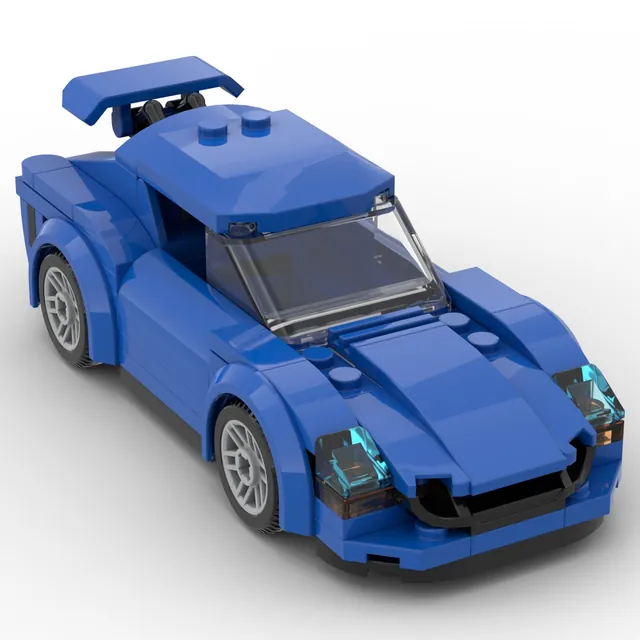 Blue sports car: brick model render