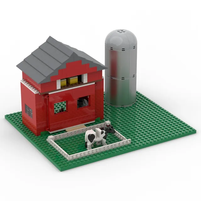 Red farm barn: brick model render