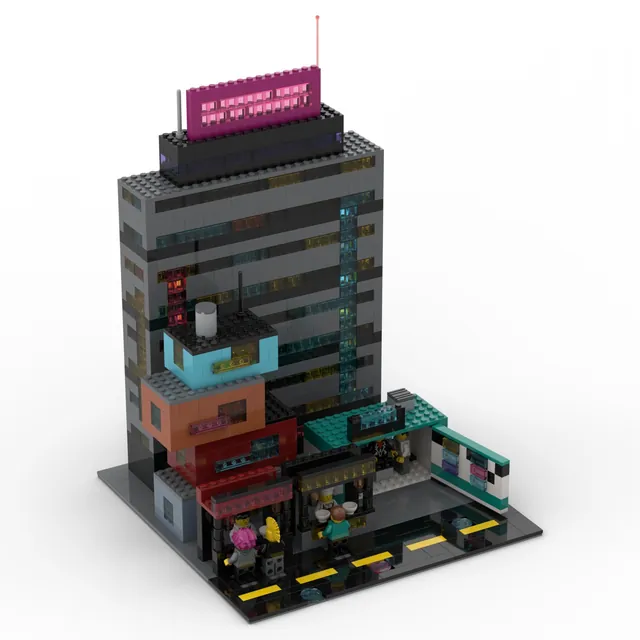 Night City street: brick model render