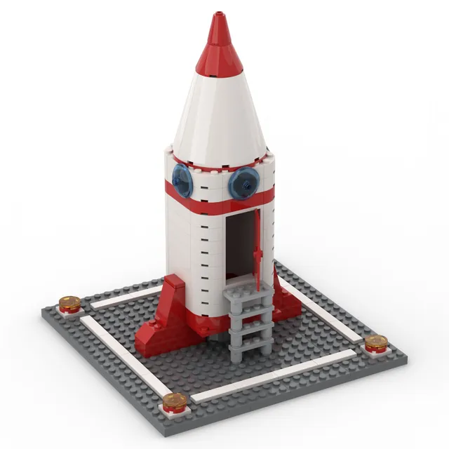 Retro rocket on a launch pad: brick model render