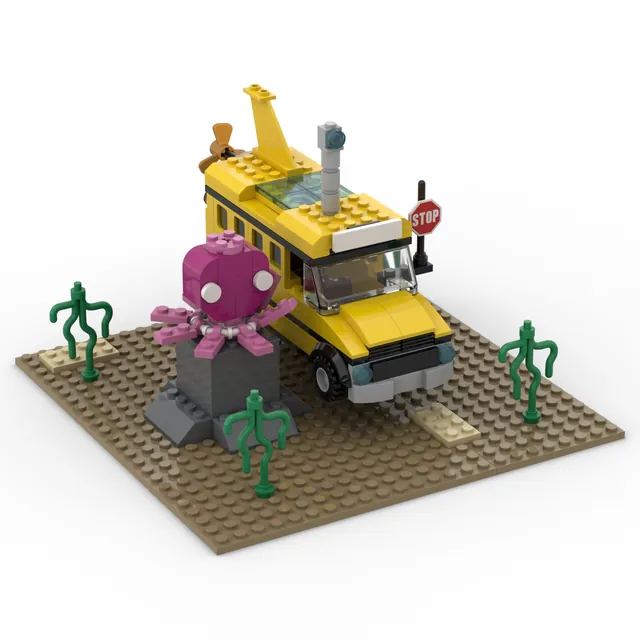 School bus submarine: brick model render